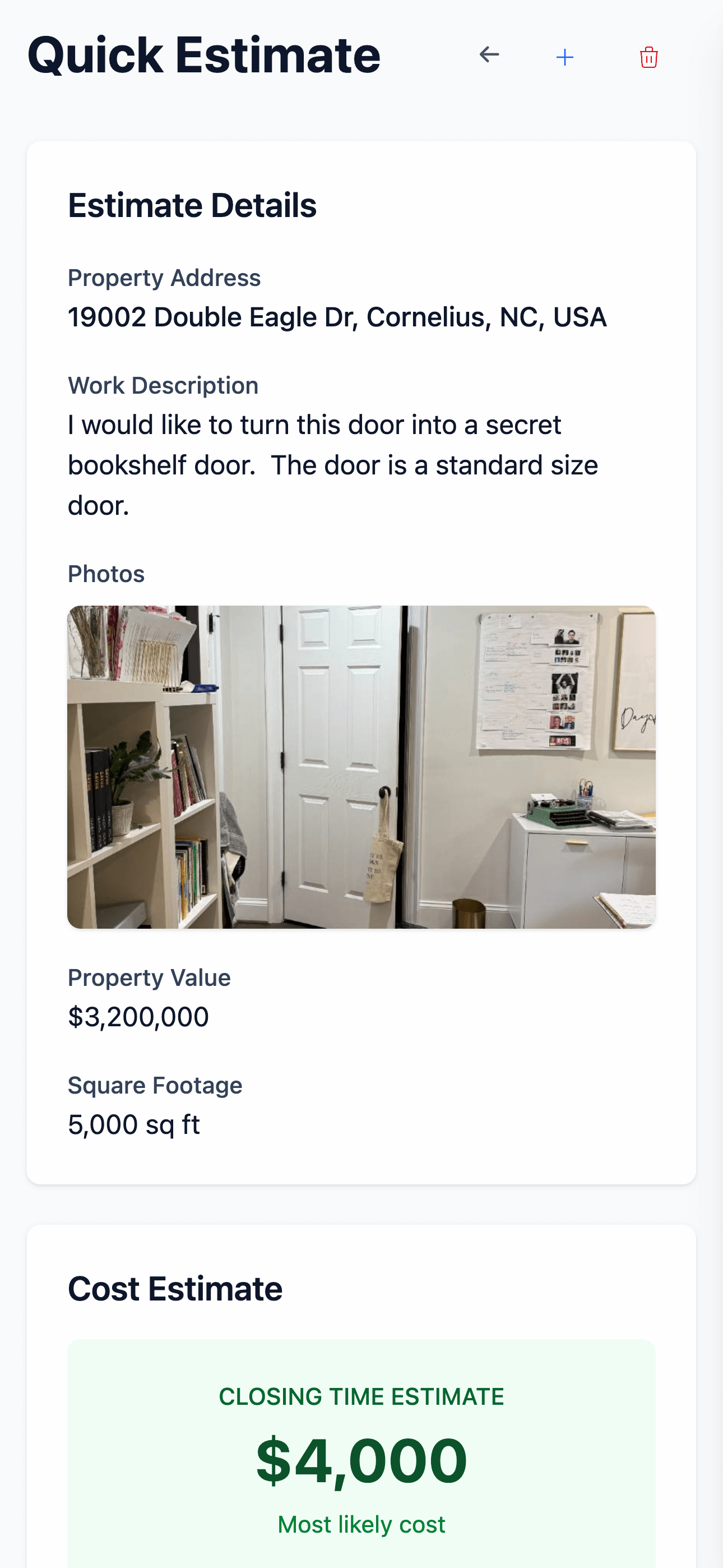 Quick Estimate Screen Shot